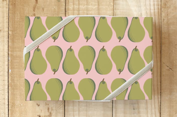"Pretty Pretty Pears In A Row" - Wrapping Paper in Pink by Lehan Veenker - Front