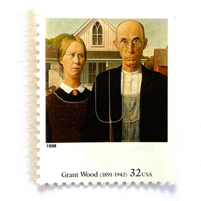 "Grant Wood's "American Gothic" Postage Stamps | Four Centuries of American Art Series | Vintage Unused USPS Postage 32c | Pack of 10" - Postage Stamps in multicolor by Jennifer Kramer