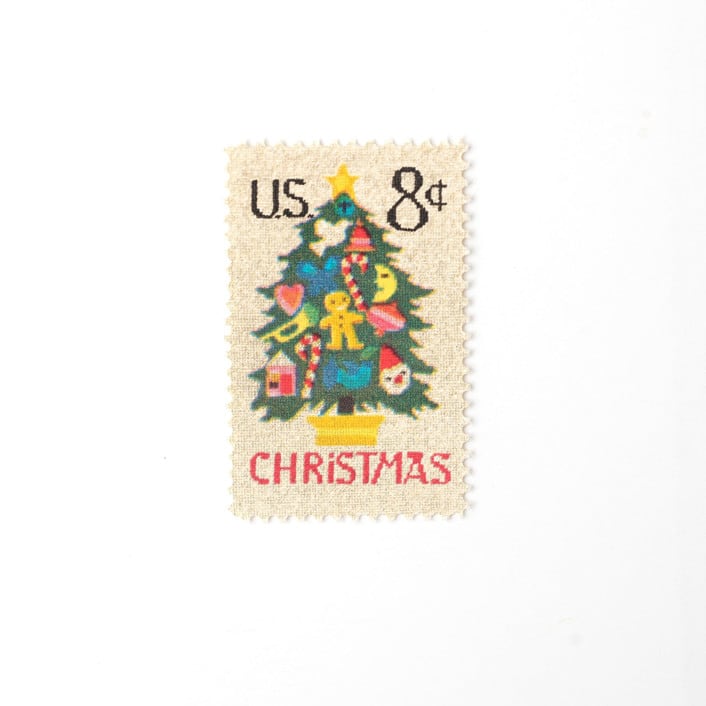 "8 Cent Christmas Tree Needlepoint Postage Stamps // Set of 10 // UNUSED Vintage Holiday stamps" - Postage Stamps in green by Flourish Fine Writing