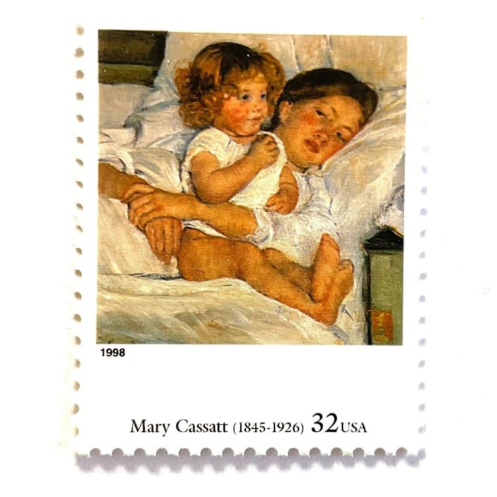 "Mary Cassatt's "Breakfast in Bed" Postage Stamps | Four Centuries of American Art Series | Vintage Unused USPS Postage 32c | Pack of 10" - Postage Stamps in natural by Jennifer Kramer