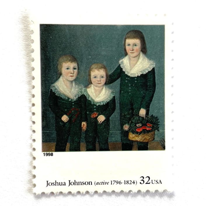 "Joshua Johnson's "The Westwood Children" Postage Stamps | Four Centuries of American Art Series | Vintage Unused USPS Postage 32c | Pack of 10" - Postage Stamps in blue by Jennifer Kramer