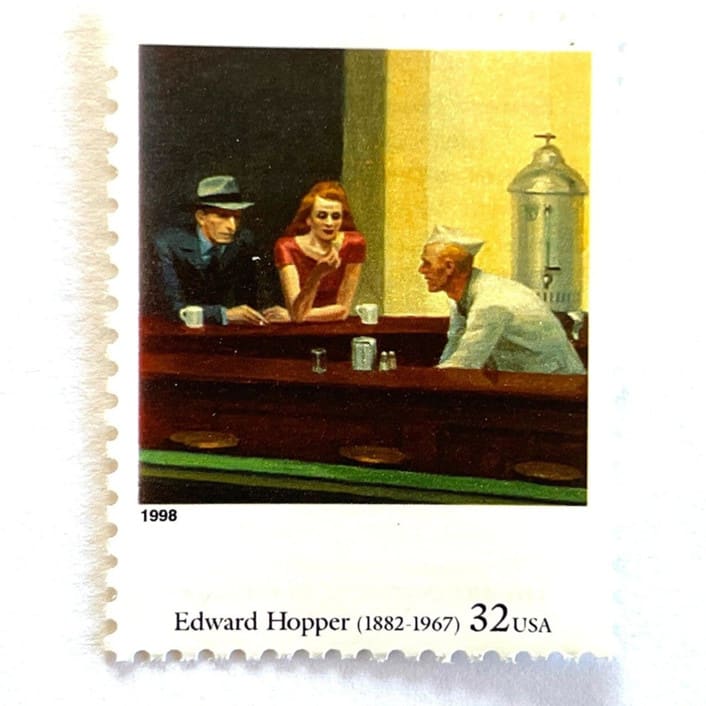 "Edward Hopper's "Nighthawks" Postage Stamps | Four Centuries of American Art Series | Vintage Unused USPS Postage 32c | Pack of 10" - Postage Stamps in multicolor by Jennifer Kramer