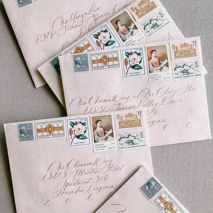 "CUSTOM Vintage Postage Set // Set of 10 // $1.36 in postage" - Postage Stamps in multicolorassorted-colors by Flourish Fine Writing