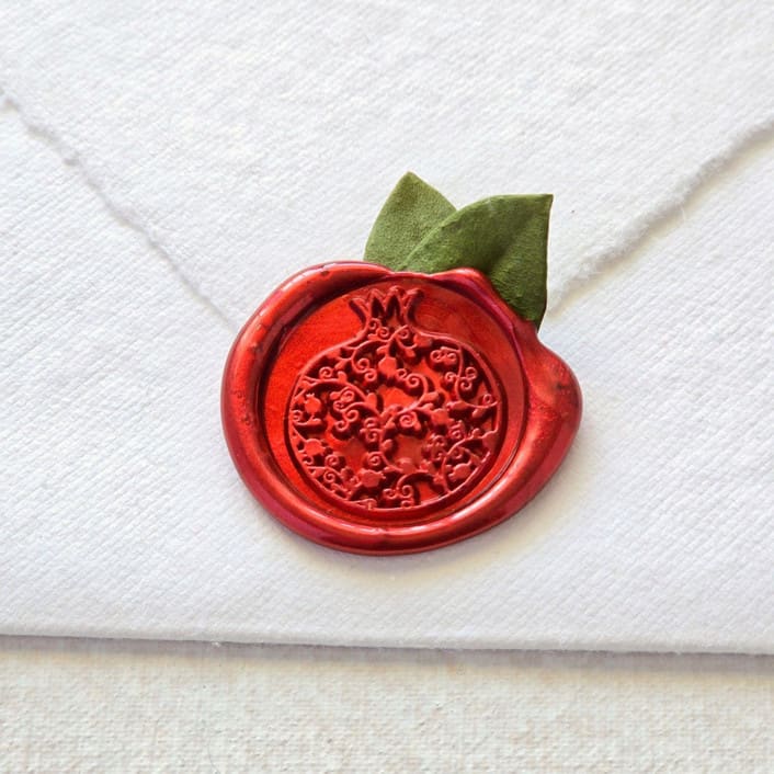 "Pomegranate with Dried Botanicals- Hand-crafted Wax Seals- Set of 25" - Wax Seals in red by Inkspiringletters