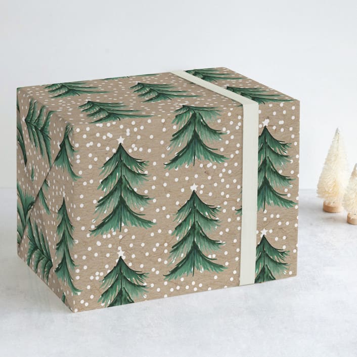 "Evergreen Forest" - Wrapping Paper in Almond by Baumbirdy - Front