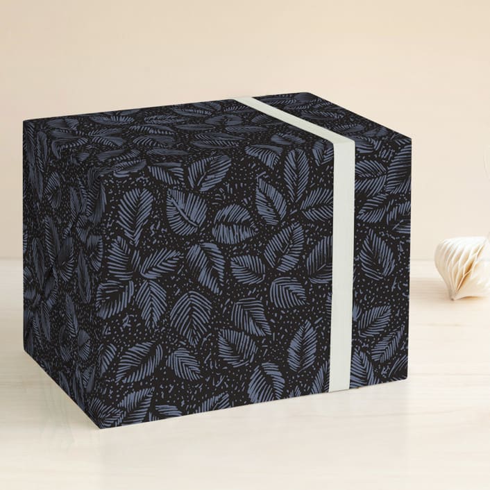 "Prints of leaves" - Wrapping Paper in Midnight by Yuliya Evseeva - Front