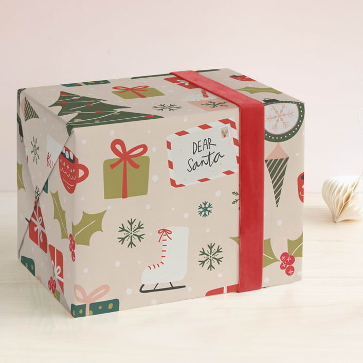 "Holiday Mood" - Wrapping Paper in Peach by Vera Lim - Front