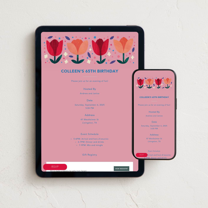 "Red and Orange Floral Birthday" - Online Birthday Invitations in Petal by Diana Branzan - Mobile + desktop layout