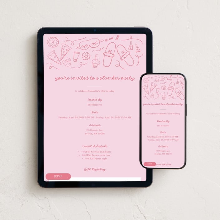 "slumber party" - Online Birthday Invitations in Petal by clearlytangled studio - Mobile + desktop layout