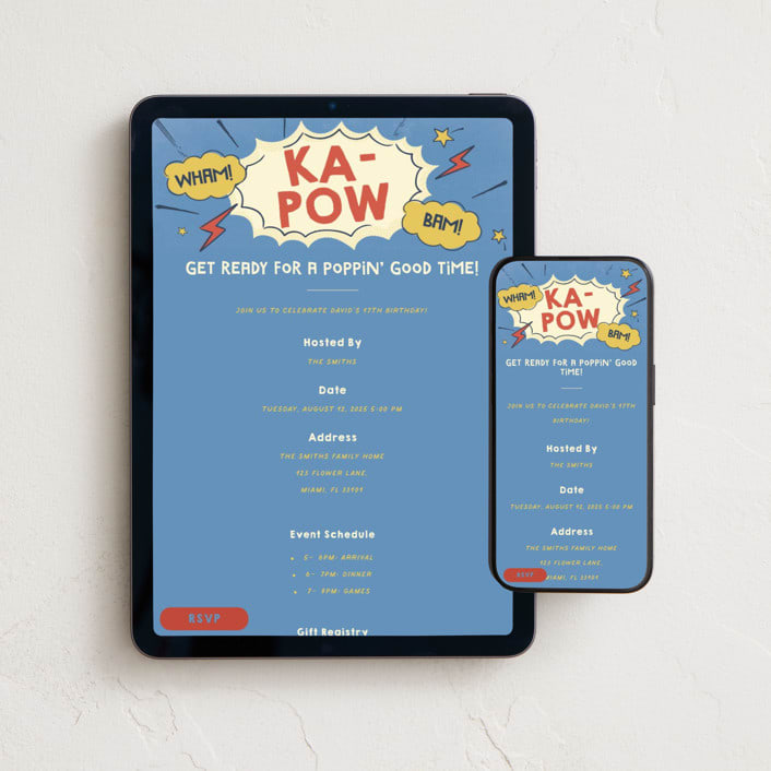 "Pop Art Party" - Online Birthday Invitations in Comic Pop by Vera Lim - Mobile + desktop layout
