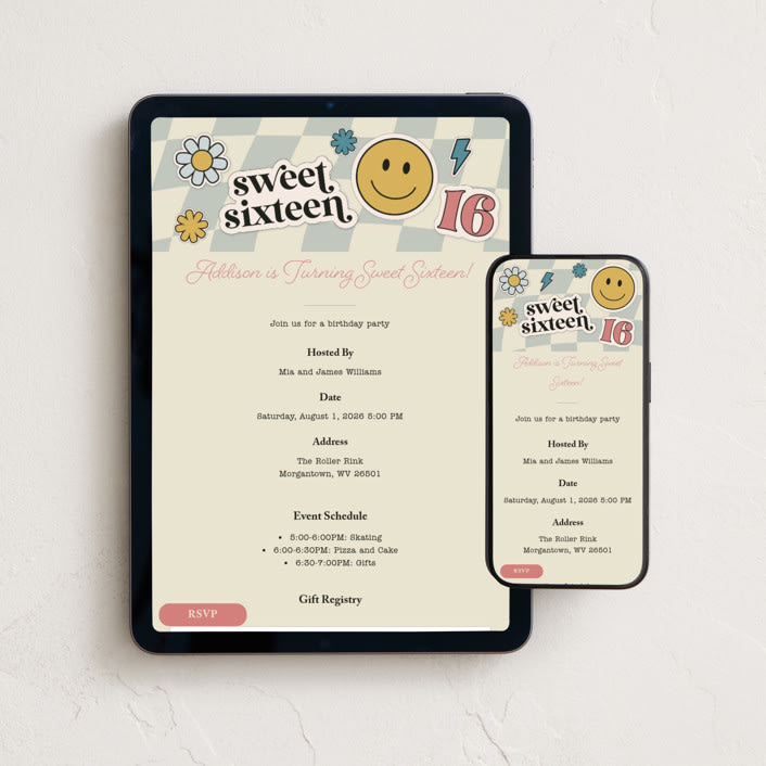 "Flower Child" - Online Birthday Invitations in Ocean by Sarah Hawkins Designs - Mobile + desktop layout