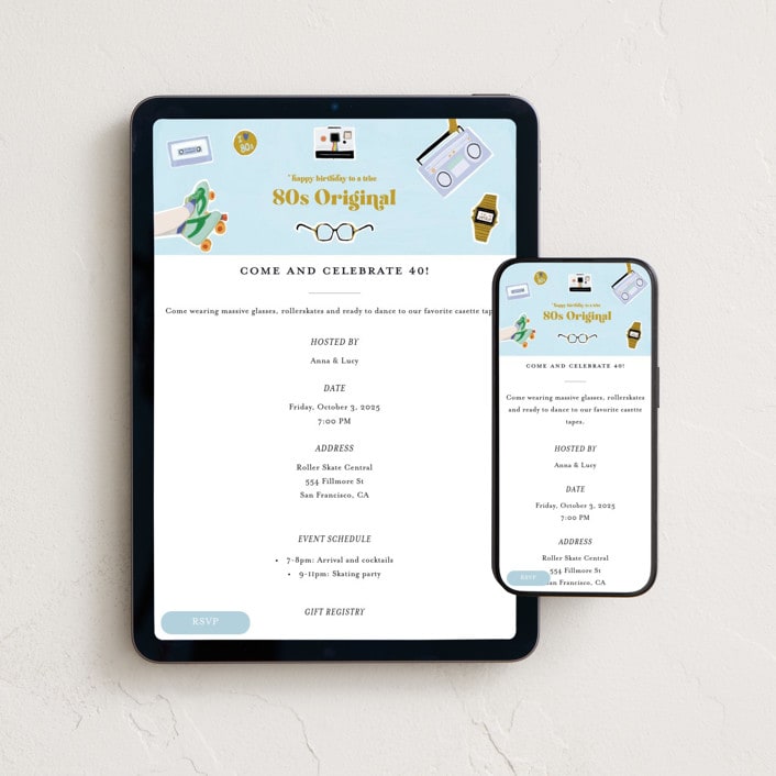 "80s Original" - Online Birthday Invitations in Aqua by Lottie Aldarwish - Mobile + desktop layout