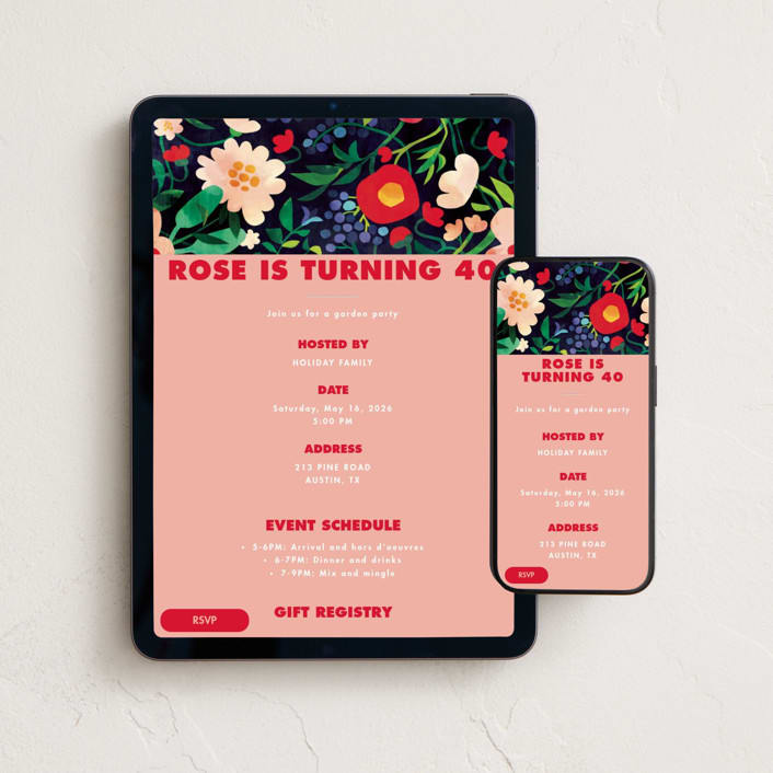 "flower garden" - Online Birthday Invitations in Rose by Mojca Dolinar - Mobile + desktop layout