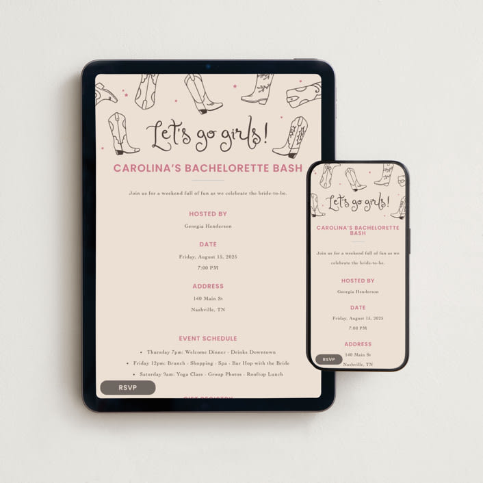 "Let's Go Girls" - Online Bachelorette Party Invitations in Leather by taylorVdesign - Mobile + desktop layout