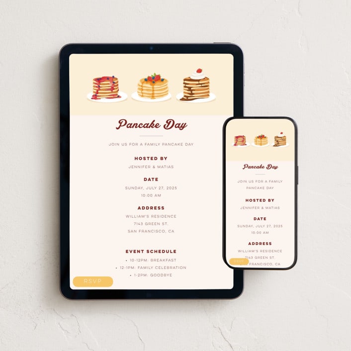 "Pancake Day" - Online Dinner and Cocktail Party Invitations in Winner by Sherley Ferreira - Mobile + desktop layout
