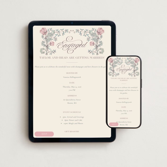"Trepadeiras" - Online Engagement Party Invitations in Petal by Anna Black - Mobile + desktop layout