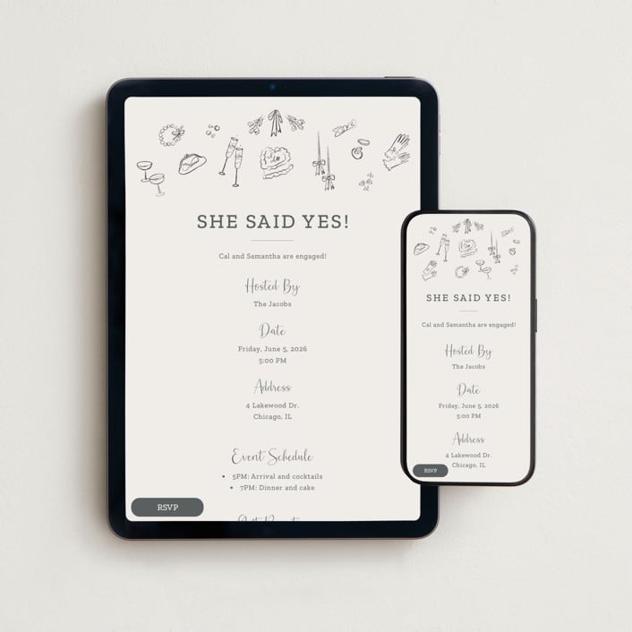 "Wedding Sketches" - Online Engagement Party Invitations in Mist by Baumbirdy - Mobile + desktop layout