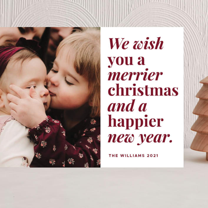 "Merrier Days Ahead" - Holiday Cards in Cherry by Playground Prints - Front
