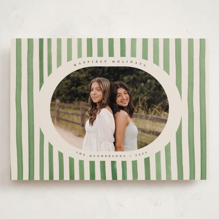 "Vintage Stripes" - Holiday Cards in Evergreen by Teju Reval - Front