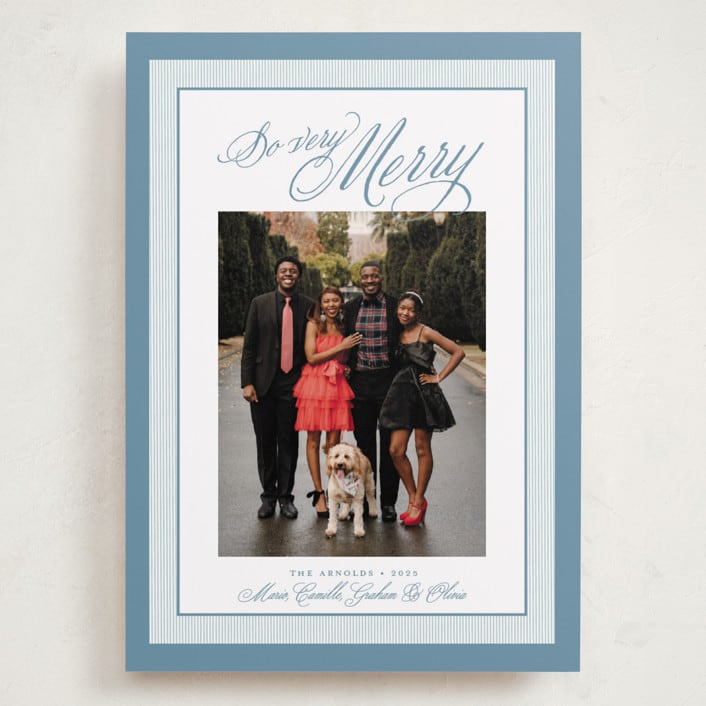 "Merry Striped Frame" - Holiday Cards in Frost by Alston Foster - Front