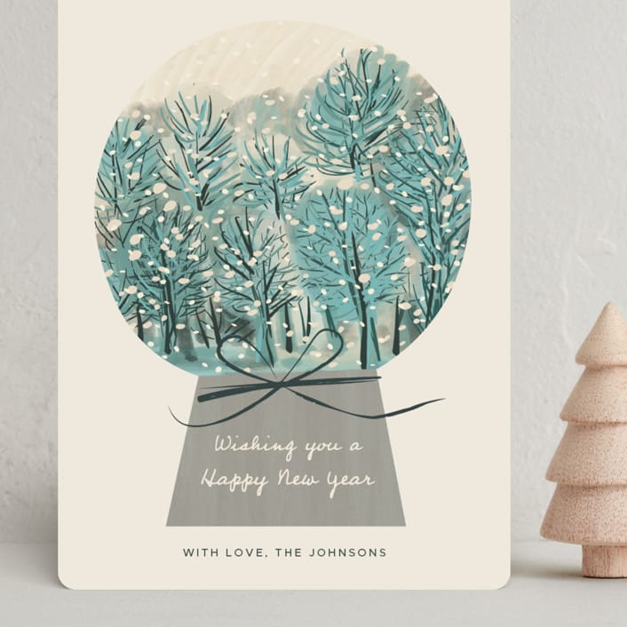 "Winter Forest Snow Globe" - Holiday Cards in Wintergreen by Ani Somi - Front