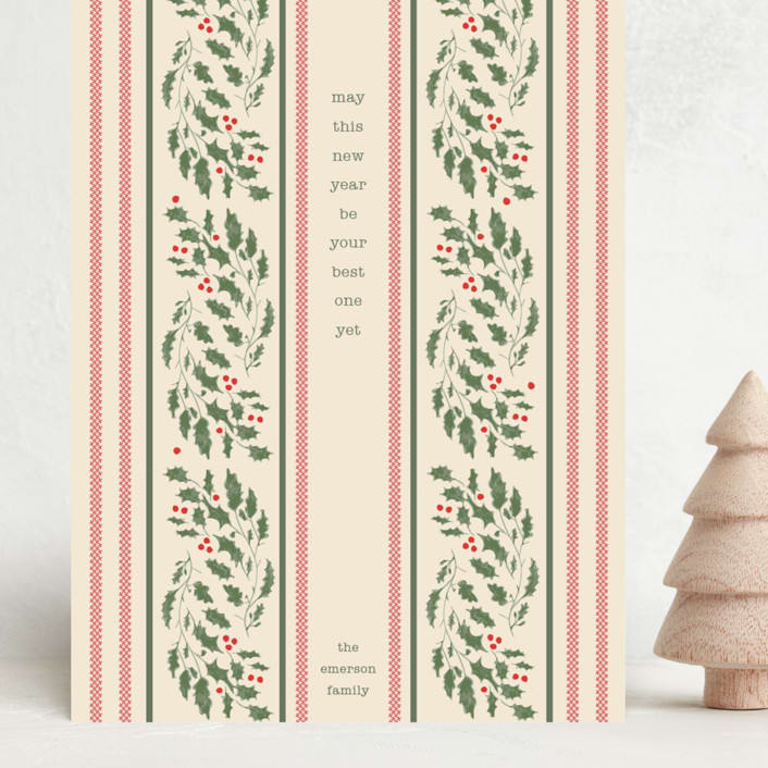 "Holly Wallpaper" - Holiday Cards in Champagne by Baumbirdy - Front