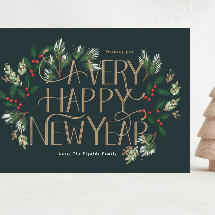 "A Very Merry Christmas Botanicals" - Holiday Cards in Wreath by Rebecca Durflinger - Front