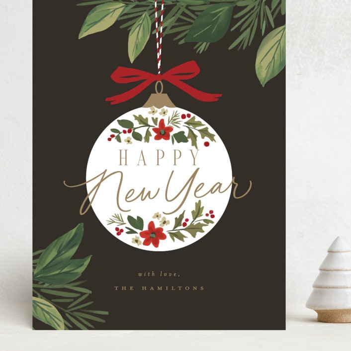 "Ornament Branch" - Holiday Cards in Coal by Everett Paper Goods - Front