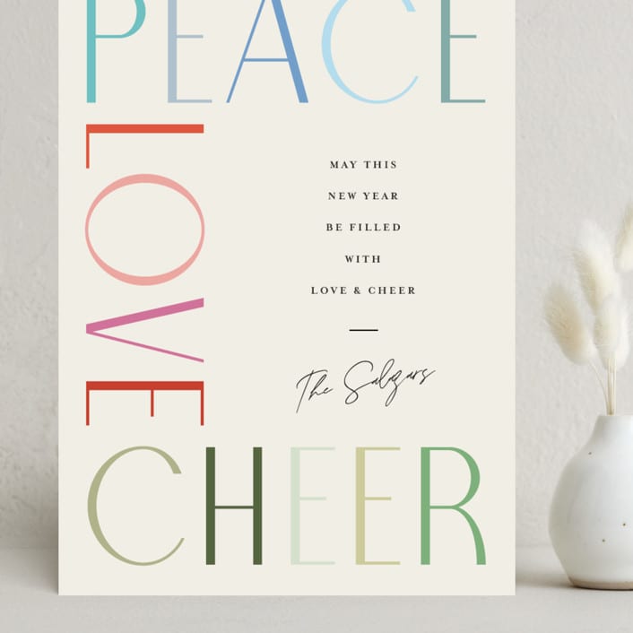 "Peace Love Cheer" - Holiday Cards in Fruitcake by Pixel and Hank - Front