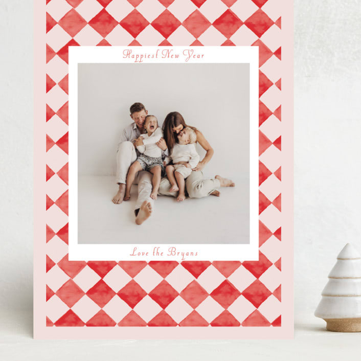 "Hand Painted Checkerboard" - Holiday Cards in Cherry by Michelle Harrick - Front