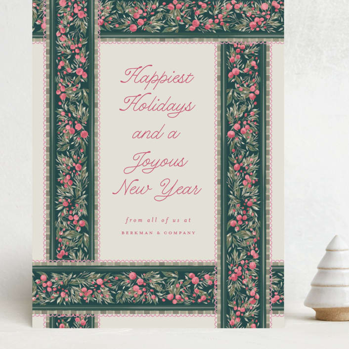 "Holiday Botanical Ribbons" - Holiday Cards in Peony by Jackie Crawford - Front