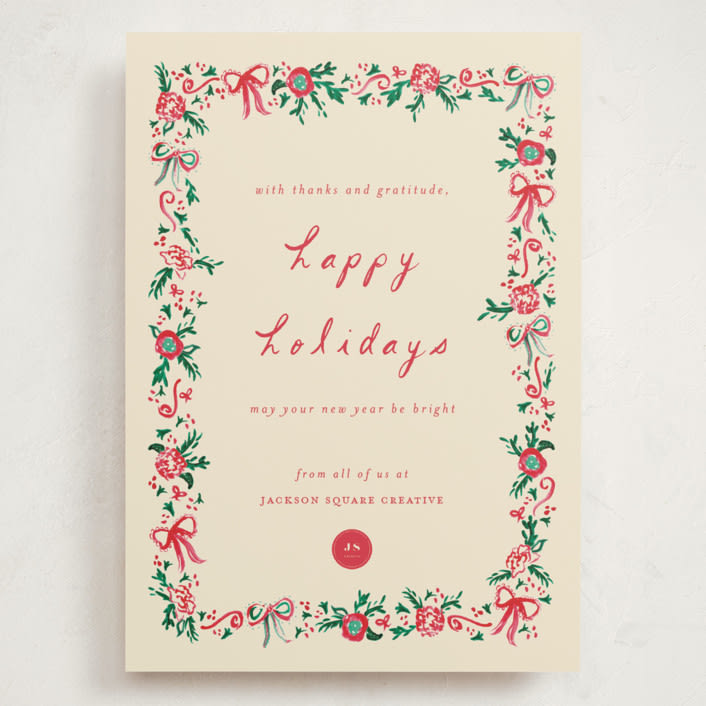 "Decked in Gratitude" - Holiday Cards in Ivory by Sarah Rosenthal - Front