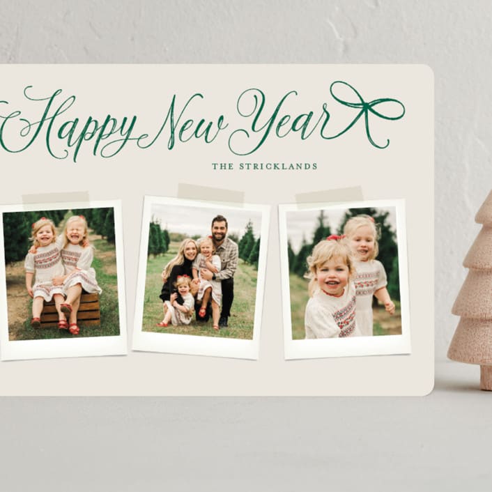 "Scripted Red Bow" - Holiday Cards in Evergreen by Hooray Creative - Front
