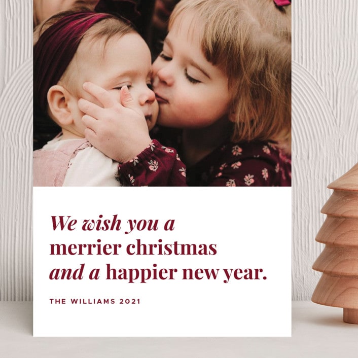 "Merrier Days Ahead" - Holiday Cards in Cherry by Playground Prints - Front