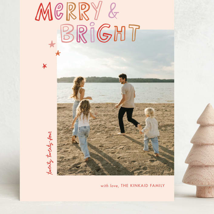 "Hand Lettered Love" - Holiday Cards in Blush by Ampersand Design Studio - Front