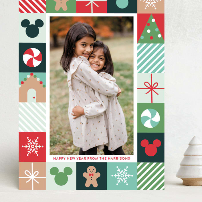"Disney's Mickey Mouse Holiday Border" - Holiday Cards in Teal by Annie Holmquist - Front