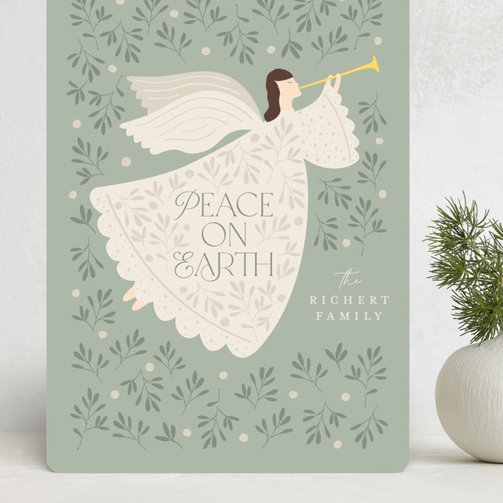 "Peaceful Angel" - Holiday Cards in Mint by Beth Schneider - Front