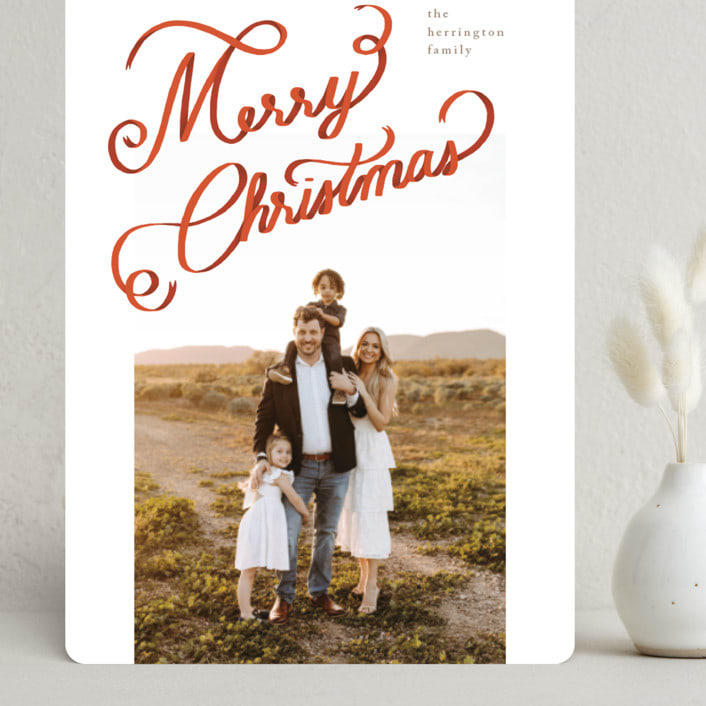 "Ribbon Letters" - Holiday Cards in Peppermint by taylorVdesign - Front