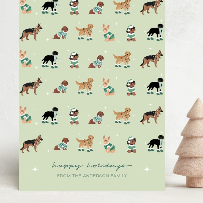"Holiday Dogs" - Holiday Cards in Sage by tara berg - Front