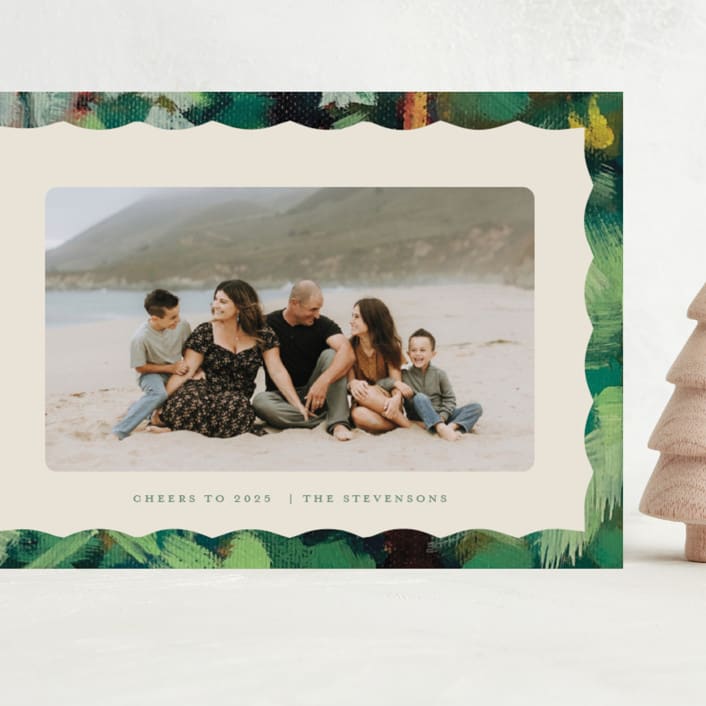 "Wavy Painted Frame" - Holiday Cards in Evergreen by Holly Whitcomb - Front
