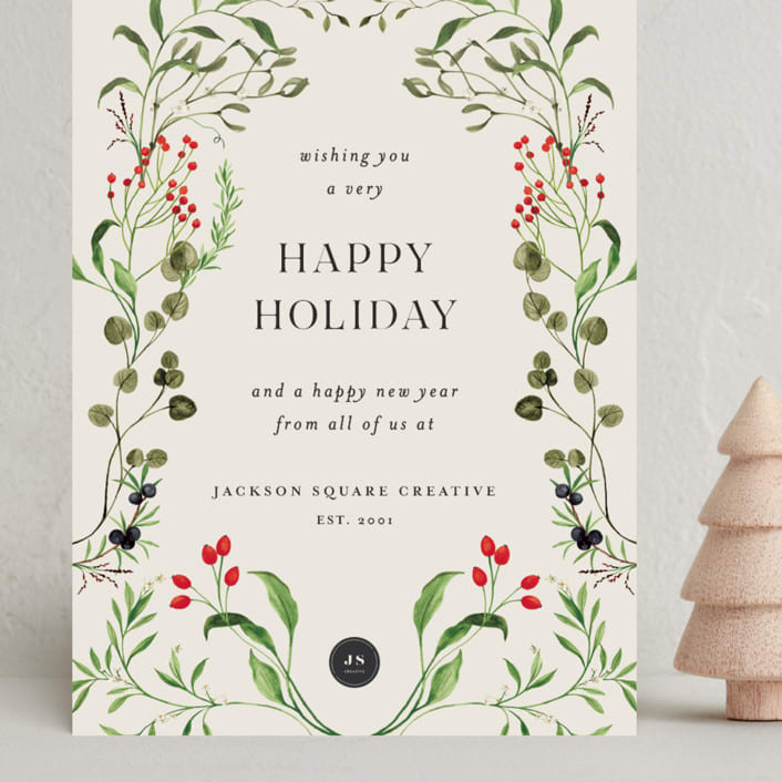 "Botanical Garden" - Holiday Cards in Eucalyptus by Sarah Knight - Front