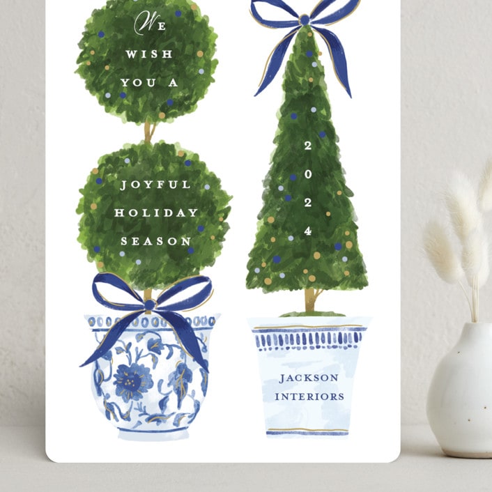 "Festive Topiaries" - Holiday Cards in Harbor by Susan Zinader - Front
