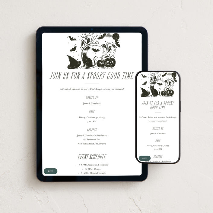 "Eat, drink & be scary" - Online Holiday Party Invitations in Cauldron by Sarah Knight - Mobile + desktop layout