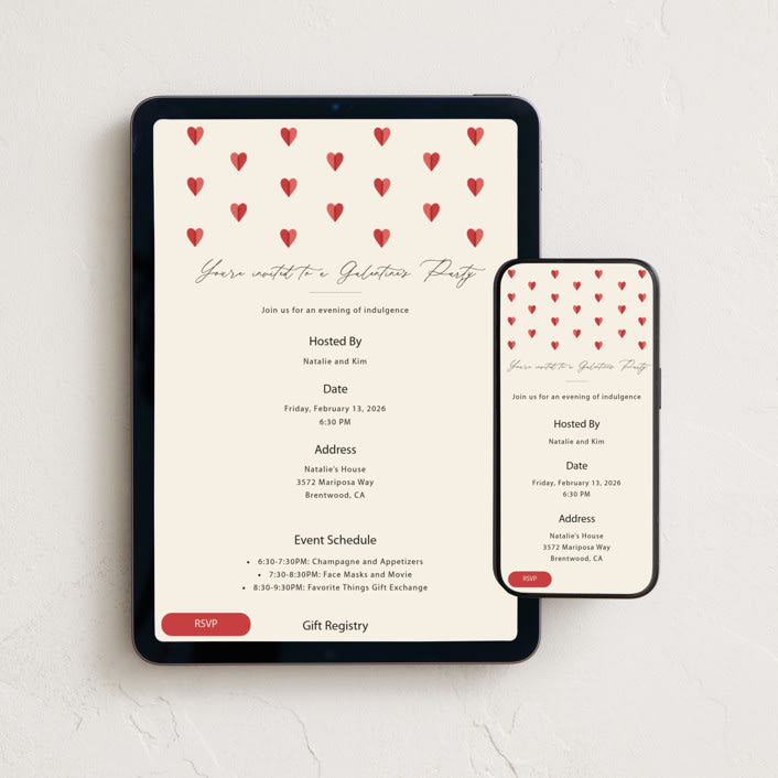 "Heartfelt" - Online Holiday Party Invitations in Strawberry by Tina Faselli - Mobile + desktop layout