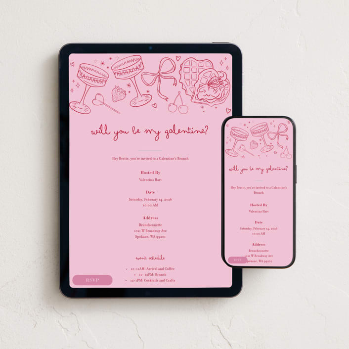 "Be My Galentine" - Online Holiday Party Invitations in Blush by Mollie McLoughlin - Mobile + desktop layout