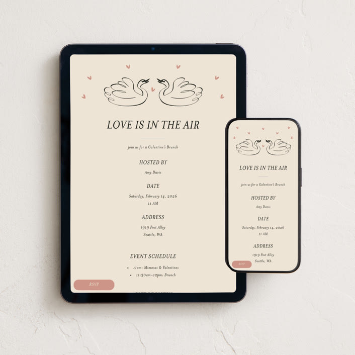 "Love Swans" - Online Holiday Party Invitations in Honey by Ani Somi - Mobile + desktop layout
