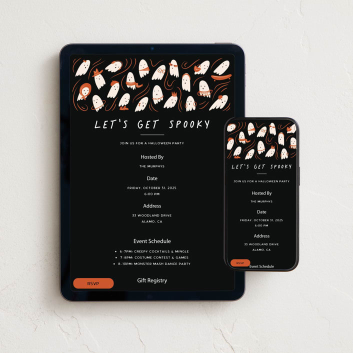 "so spooky" - Online Holiday Party Invitations in Pumpkin by Grae - Mobile + desktop layout
