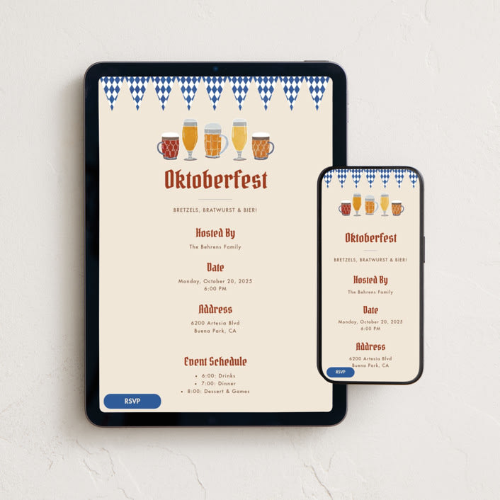 "Biere" - Online Holiday Party Invitations in Latte by Becky Nimoy - Mobile + desktop layout