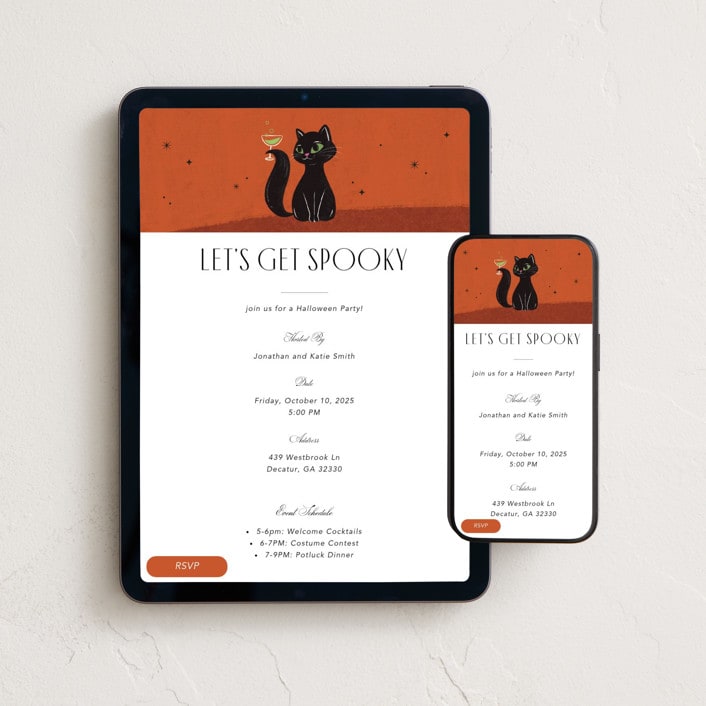 "Spooky Spirits" - Online Holiday Party Invitations in Pumpkin by Kristen Smith - Mobile + desktop layout