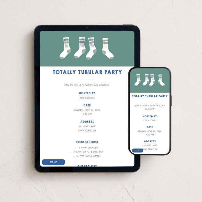 "Totally Tubular" - Online Holiday Party Invitations in Evergreen by Dawn Pope - Mobile + desktop layout